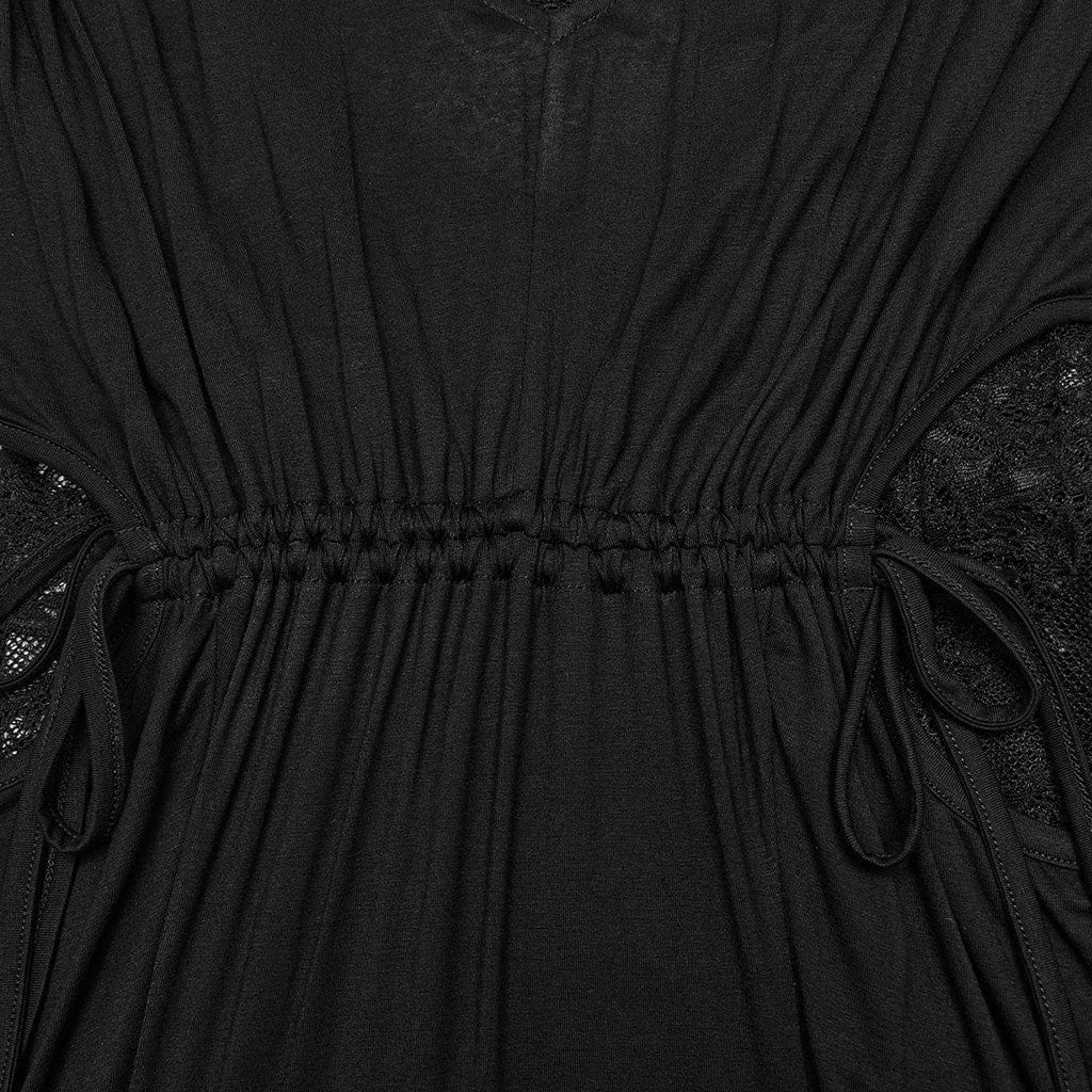 Women's Gothic Plunging Lace-Splice Drawstring Honeymoon Dress - Image 7
