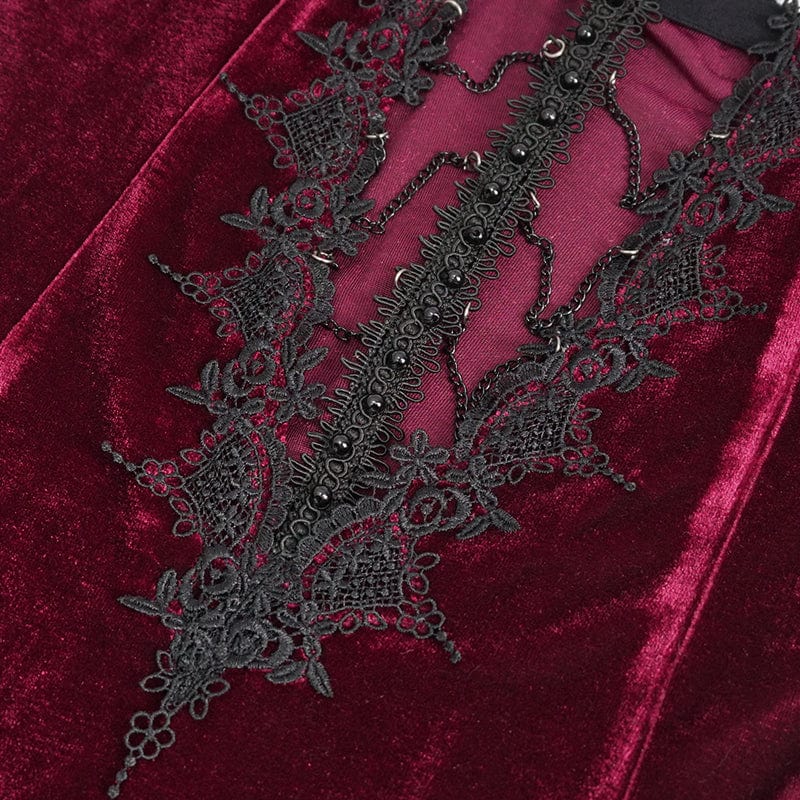 Women's Gothic Plunging Lace-up Lace Hem Slip Wedding Dress Red - Image 9