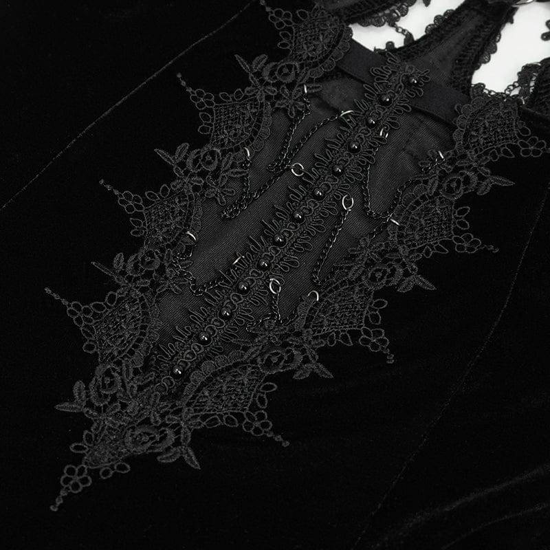 Women's Gothic Plunging Lace-up Lace Hem Slip Dress Wedding Dress Black - Image 10