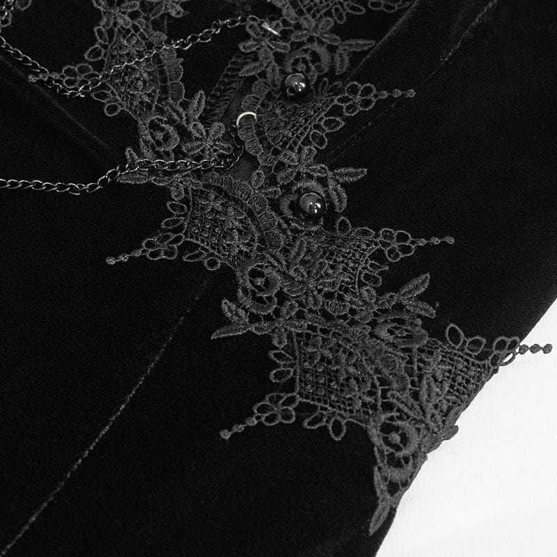 Women's Gothic Plunging Lace-up Lace Hem Slip Dress Wedding Dress Black - Image 11