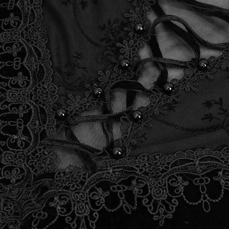 Women's Gothic Plunging Mesh Splice Velvet Wedding Dress - Image 10