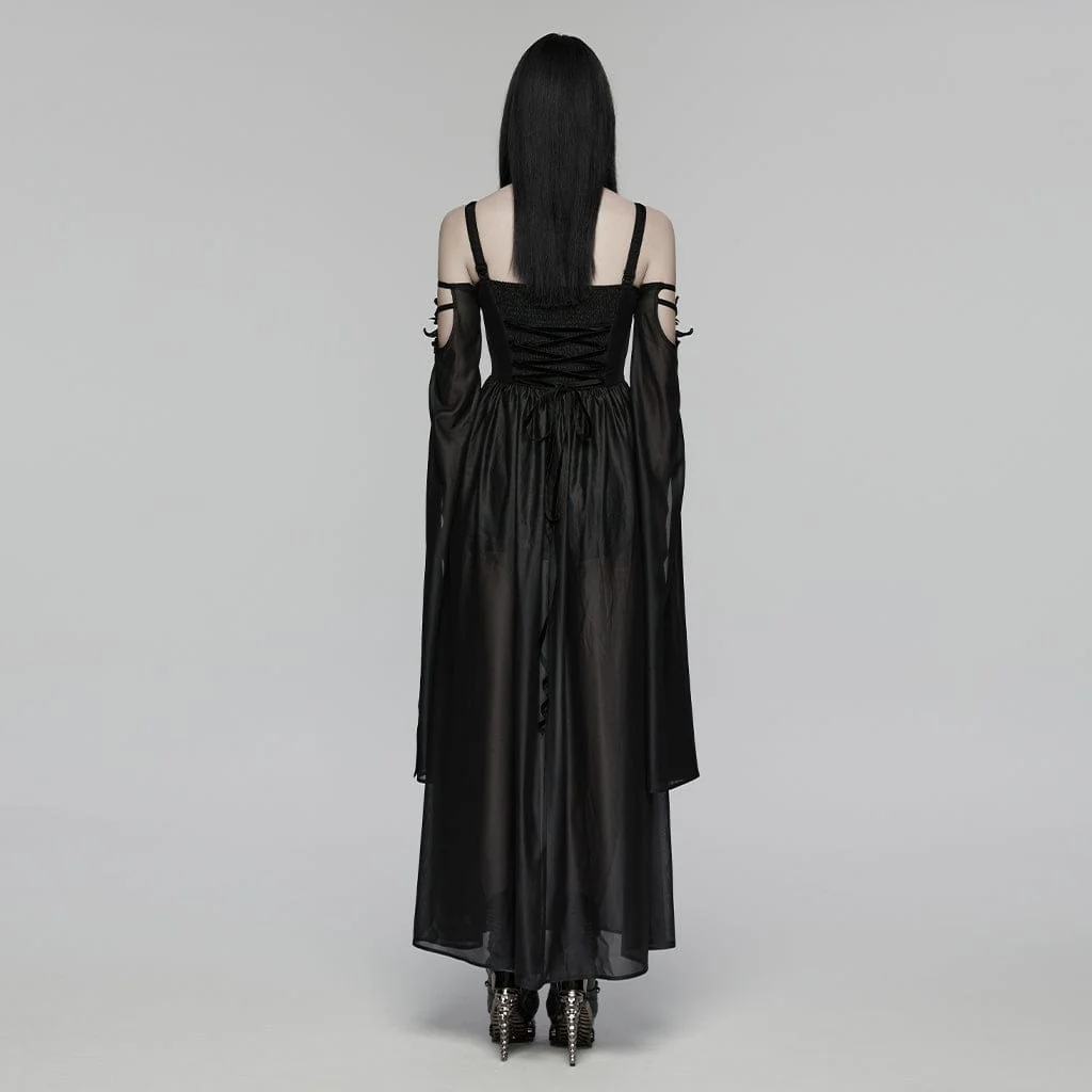 Women's Gothic Plunging Off Shoulder Maxi Dress Wedding Dress - Image 3