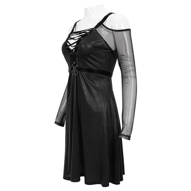 Women's Gothic Plunging Off Shoulder Splice Dress - Image 6
