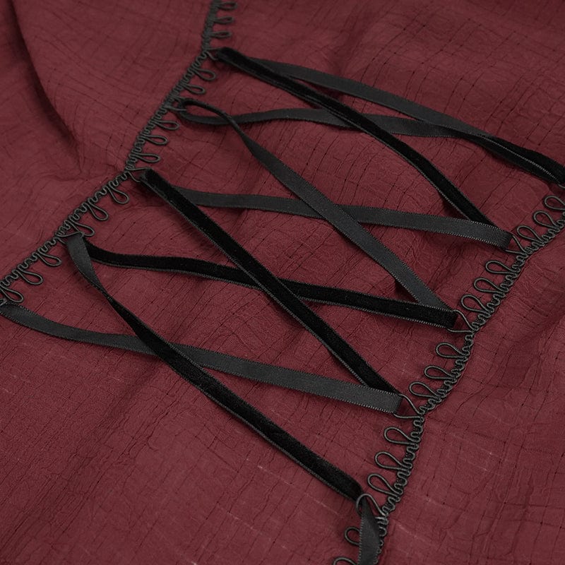 Women's Gothic Plunging Ruffled Sheer Shirt Red - Image 10