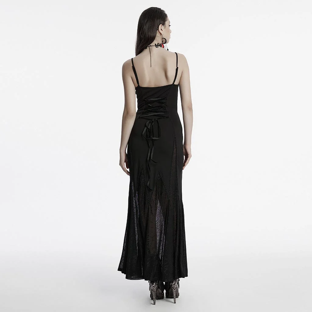Women's Gothic Plunging Sipder Mesh Splice Party Dress - Image 3
