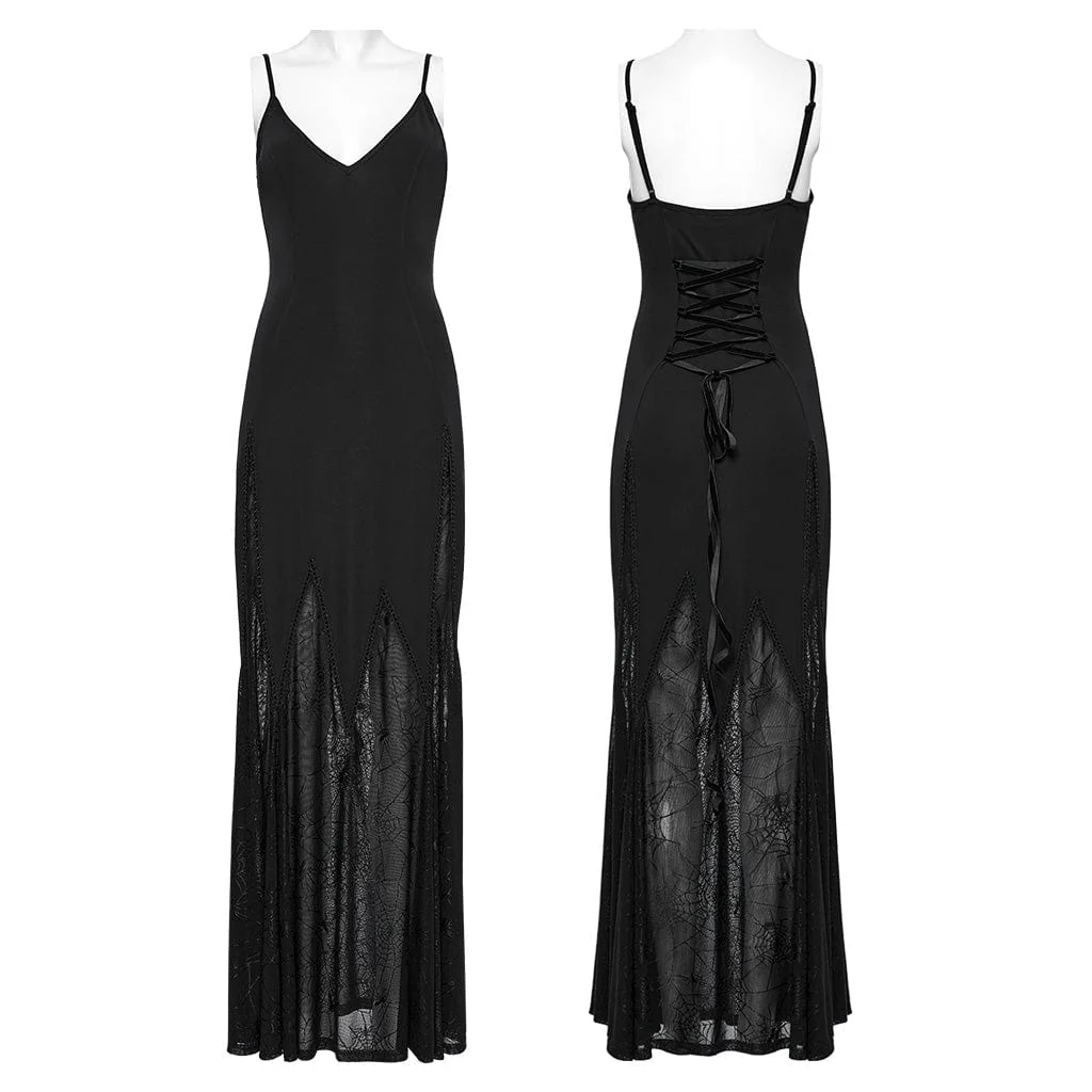 Women's Gothic Plunging Sipder Mesh Splice Party Dress - Image 5