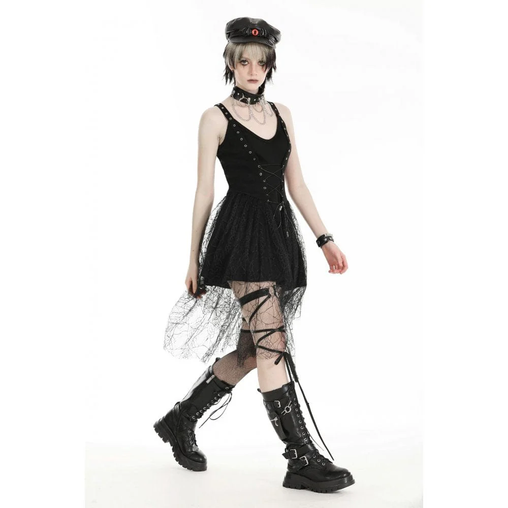 Women's Gothic Plunging Spider Mesh Splice Witch Slip Dress - Image 5