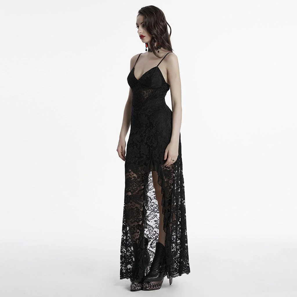Women's Gothic Plunging Split Lace Evening Slip Dress - Image 2
