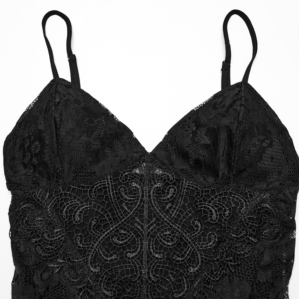 Women's Gothic Plunging Split Lace Evening Slip Dress - Image 6