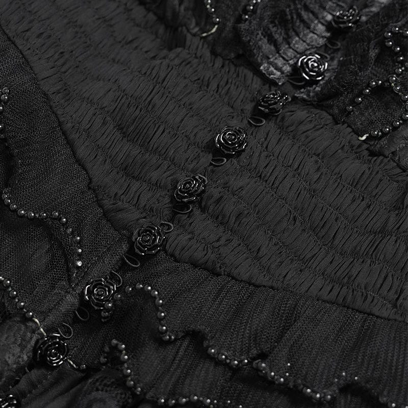 Women's Gothic Plunging Stand Collar Short Sleeved Maxi Dress Wedding Dress Black - Image 11