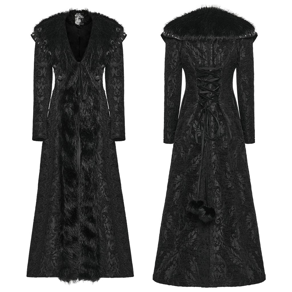 Women's Gothic Plush Splice Turn-down Collar Floral Printed Coat - Image 5