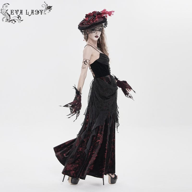 Women's Gothic Printed Tassels Lace-up Slip Dress Wedding Dress - Image 3