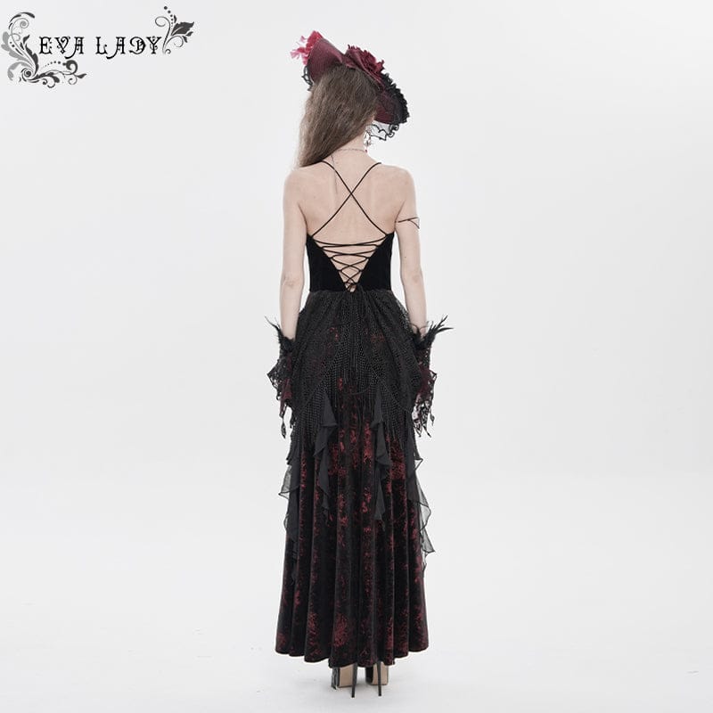Women's Gothic Printed Tassels Lace-up Slip Dress Wedding Dress - Image 4