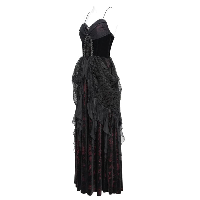 Women's Gothic Printed Tassels Lace-up Slip Dress Wedding Dress - Image 7
