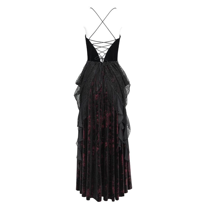 Women's Gothic Printed Tassels Lace-up Slip Dress Wedding Dress - Image 8