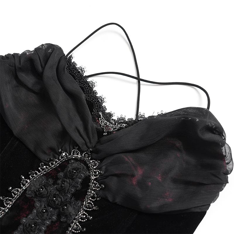 Women's Gothic Printed Tassels Lace-up Slip Dress Wedding Dress - Image 9