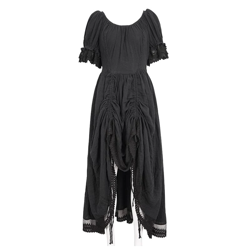 Women's Gothic Puff Sleeved Drawstring Prom Dress - Image 8