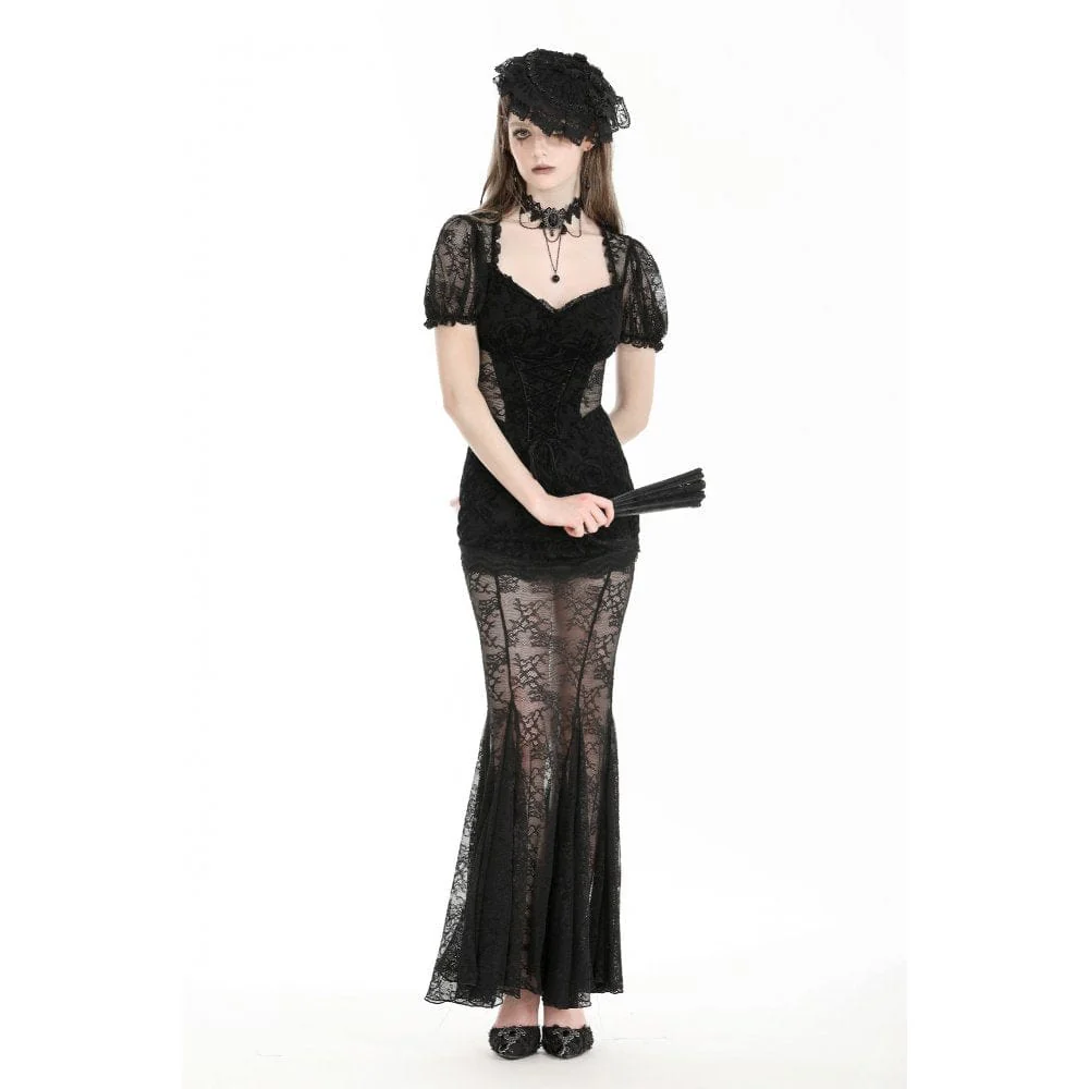 Women's Gothic Puff Sleeved Fishtailed Prom Dress - Image 4