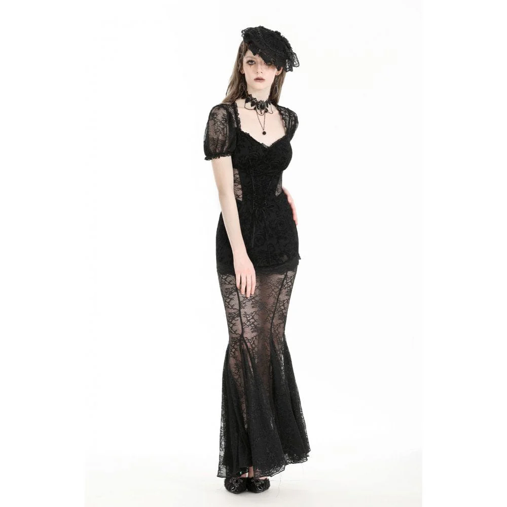 Women's Gothic Puff Sleeved Fishtailed Prom Dress - Image 8