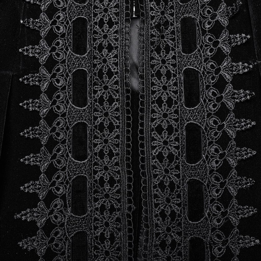 Women's Gothic Puff Sleeved Floral Embroidered Coat Black - Image 9
