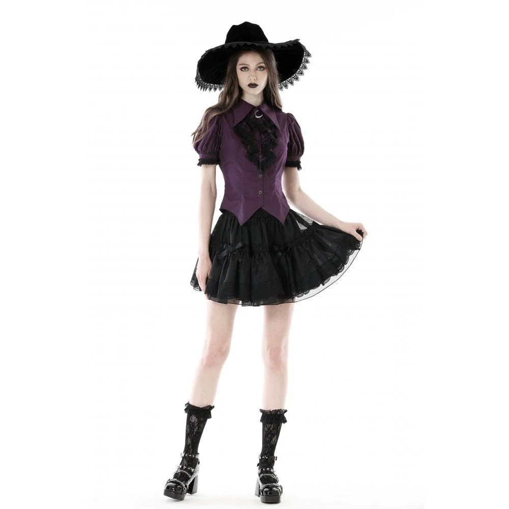 Women's Gothic Puff Sleeved Frilly Collar Shirt - Image 3