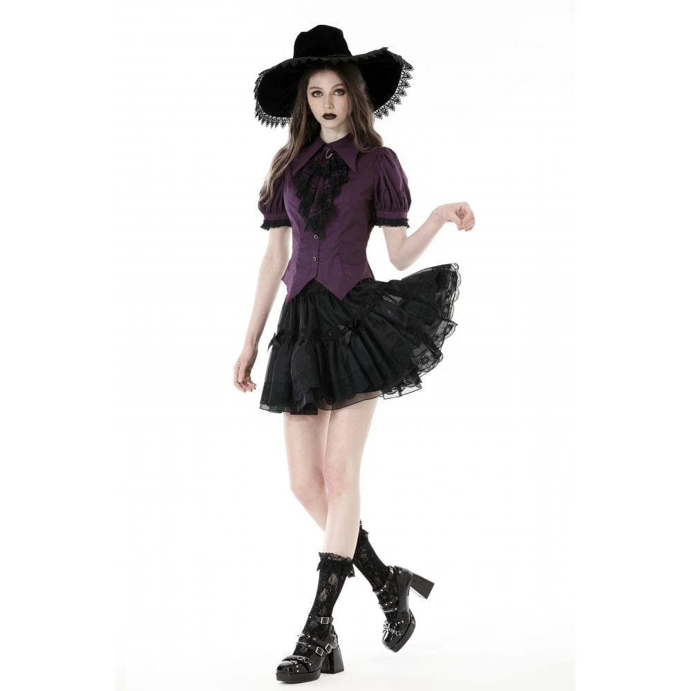 Women's Gothic Puff Sleeved Frilly Collar Shirt - Image 4