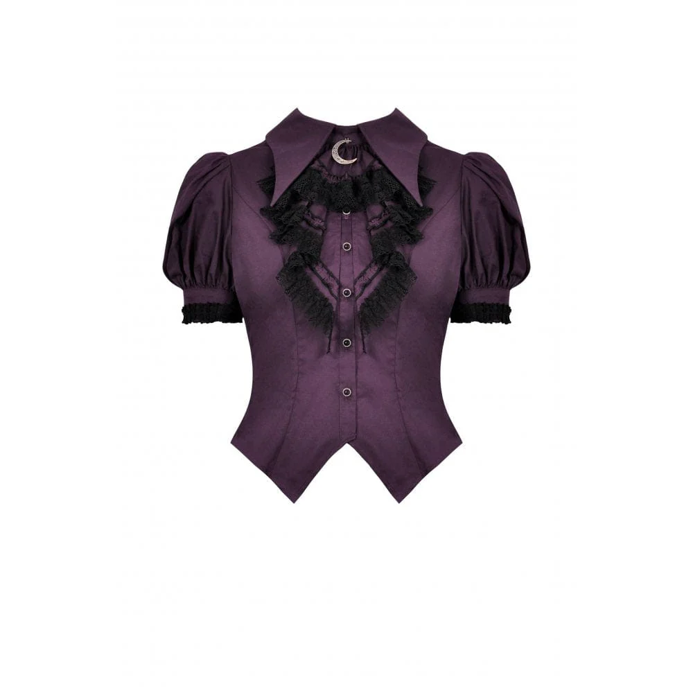 Women's Gothic Puff Sleeved Frilly Collar Shirt - Image 9