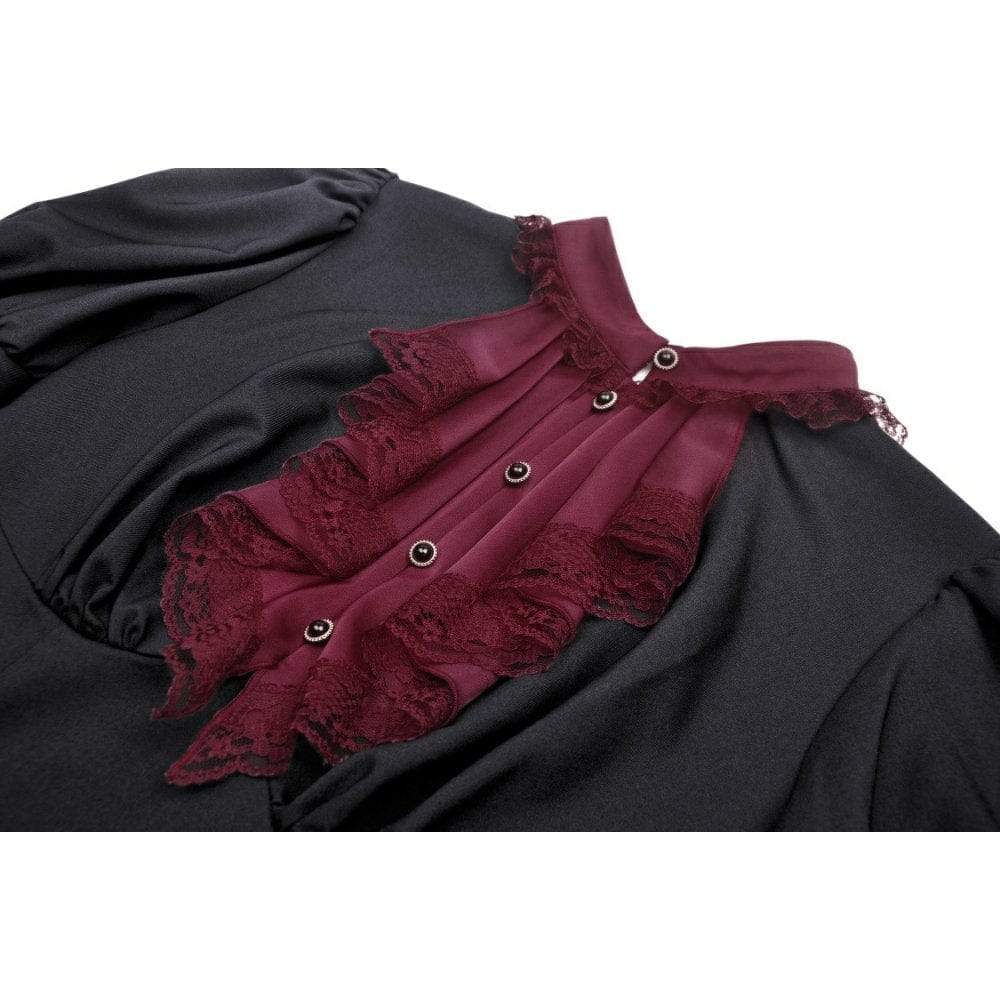 Women's Gothic Puff Sleeved Frilly Necktie Dress Graduation Dress - Image 8