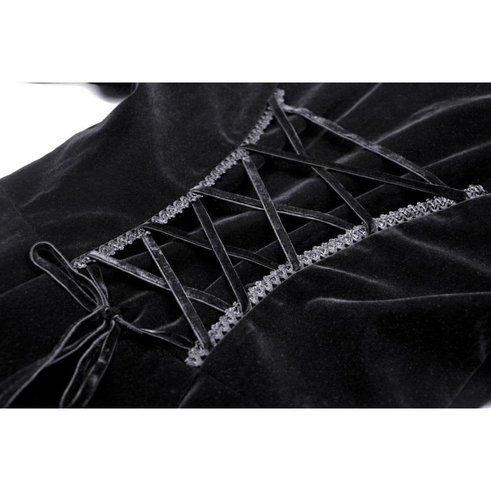 Women's Gothic Puff Sleeved Frilly Necktie Velvet Jacket - Image 12