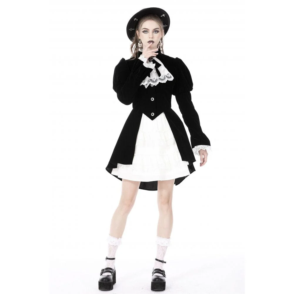 Women's Gothic Puff Sleeved Frilly Necktie Velvet Jacket - Image 2