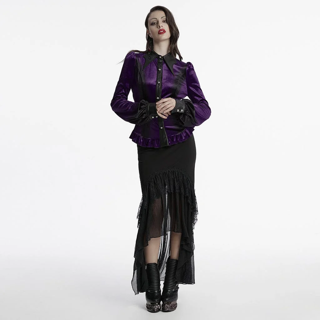 Women's Gothic Puff Sleeved Gradient Velvet Shirt Violet - Image 4