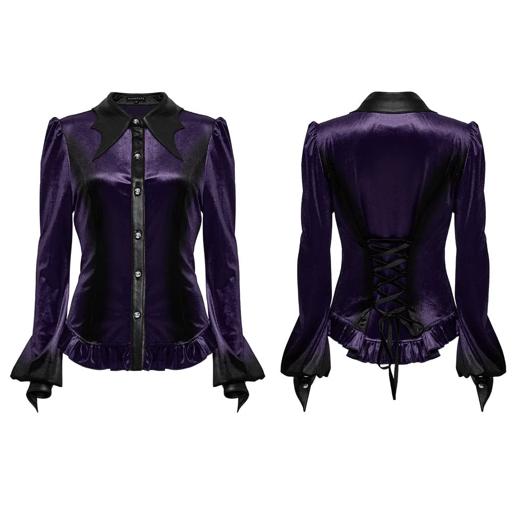 Women's Gothic Puff Sleeved Gradient Velvet Shirt Violet - Image 5