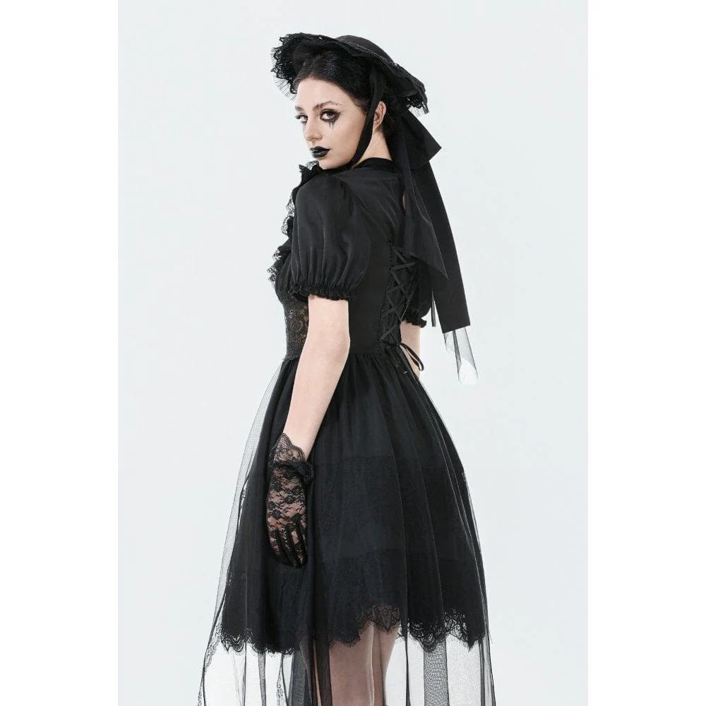Women's Gothic Puff Sleeved High/low Multilayer Chiffon Dress Wedding Dress - Image 11