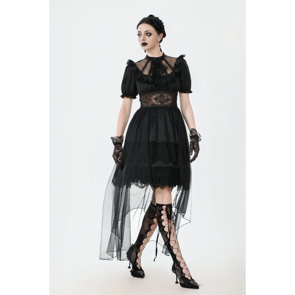 Women's Gothic Puff Sleeved High/low Multilayer Chiffon Dress Wedding Dress - Image 13