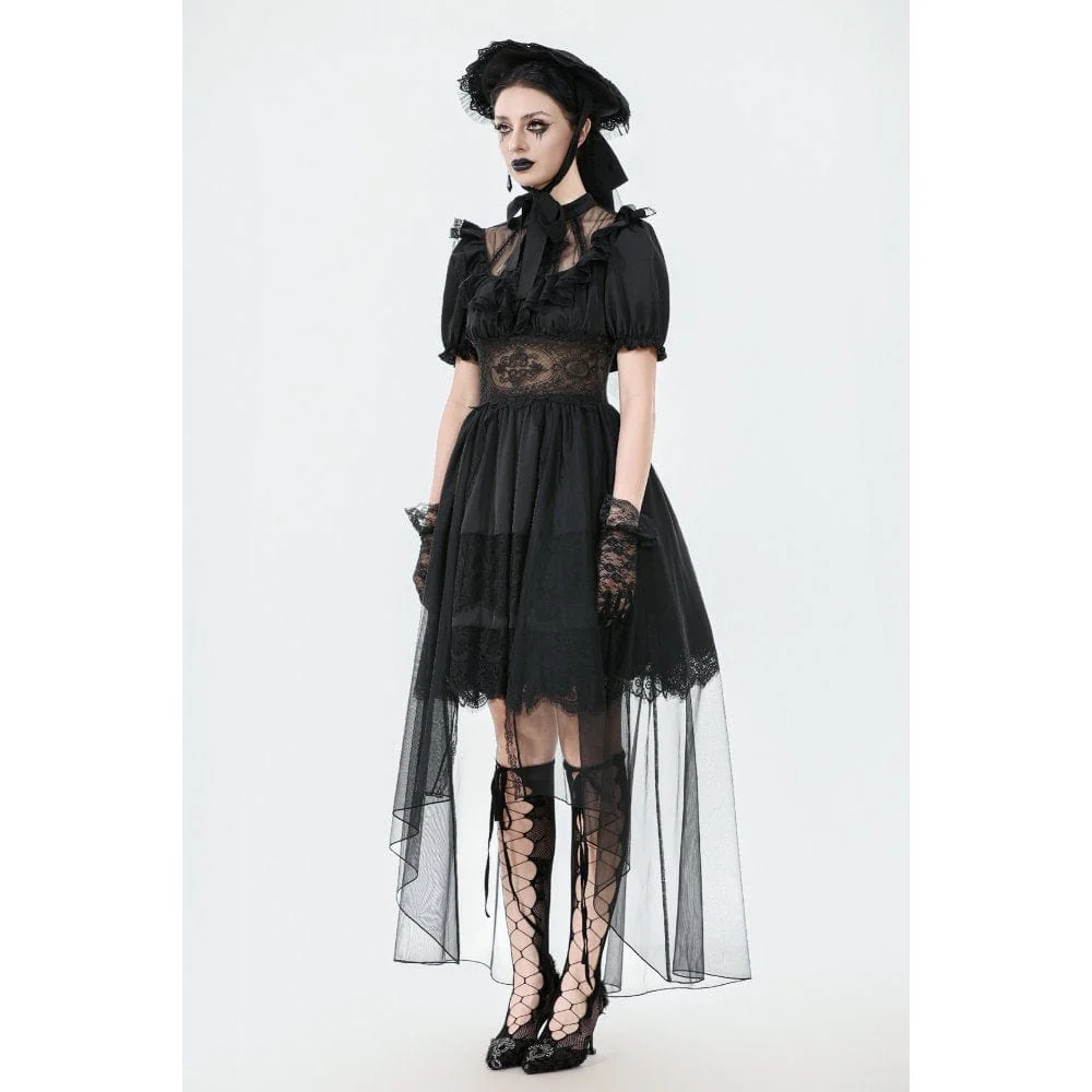 Women's Gothic Puff Sleeved High/low Multilayer Chiffon Dress Wedding Dress - Image 17