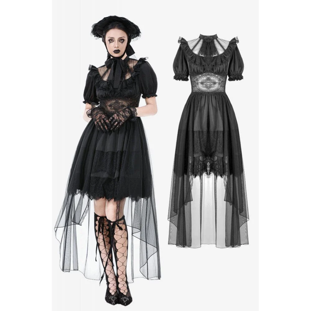 Women's Gothic Puff Sleeved High/low Multilayer Chiffon Dress Wedding Dress - Image 6
