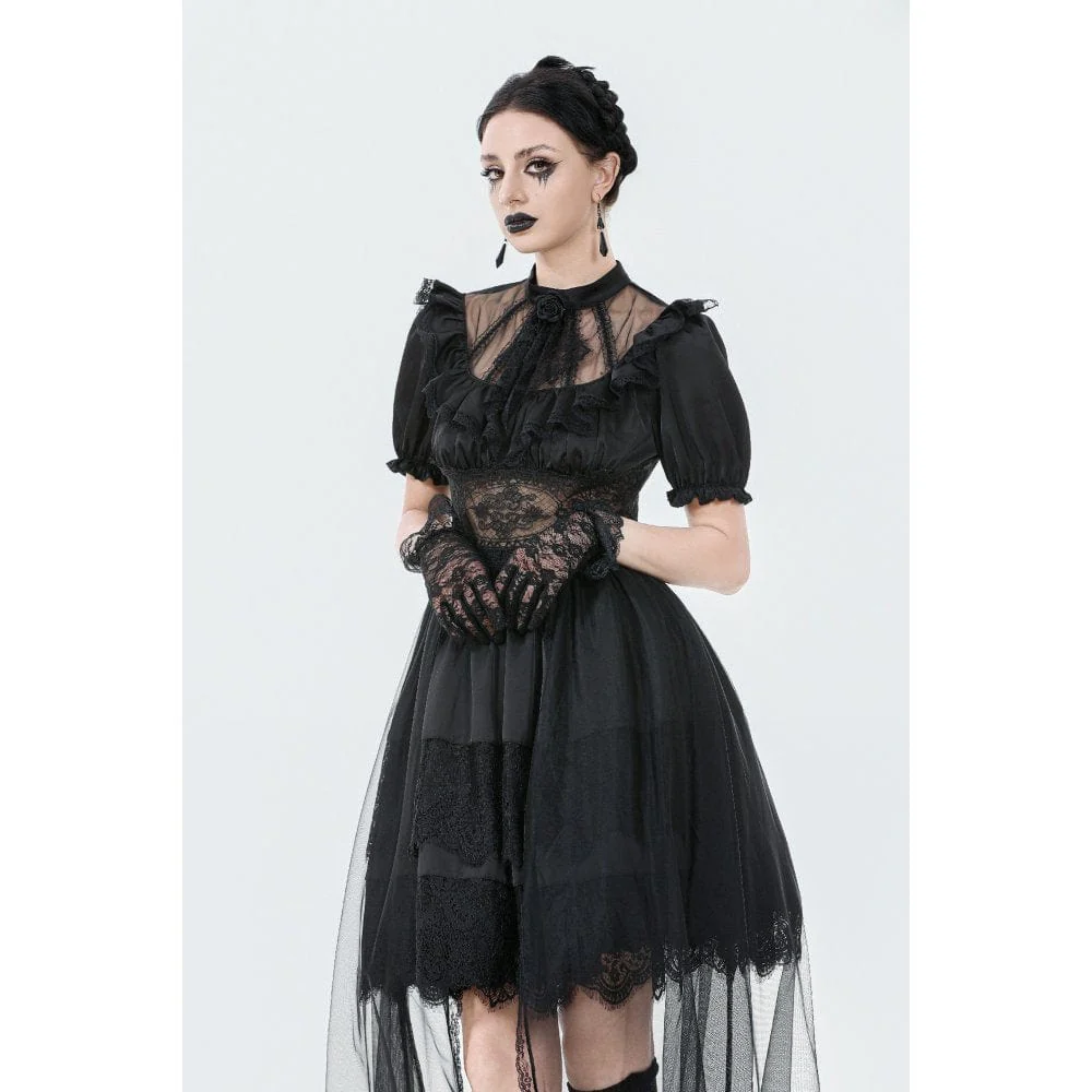 Women's Gothic Puff Sleeved High/low Multilayer Chiffon Dress Wedding Dress - Image 8