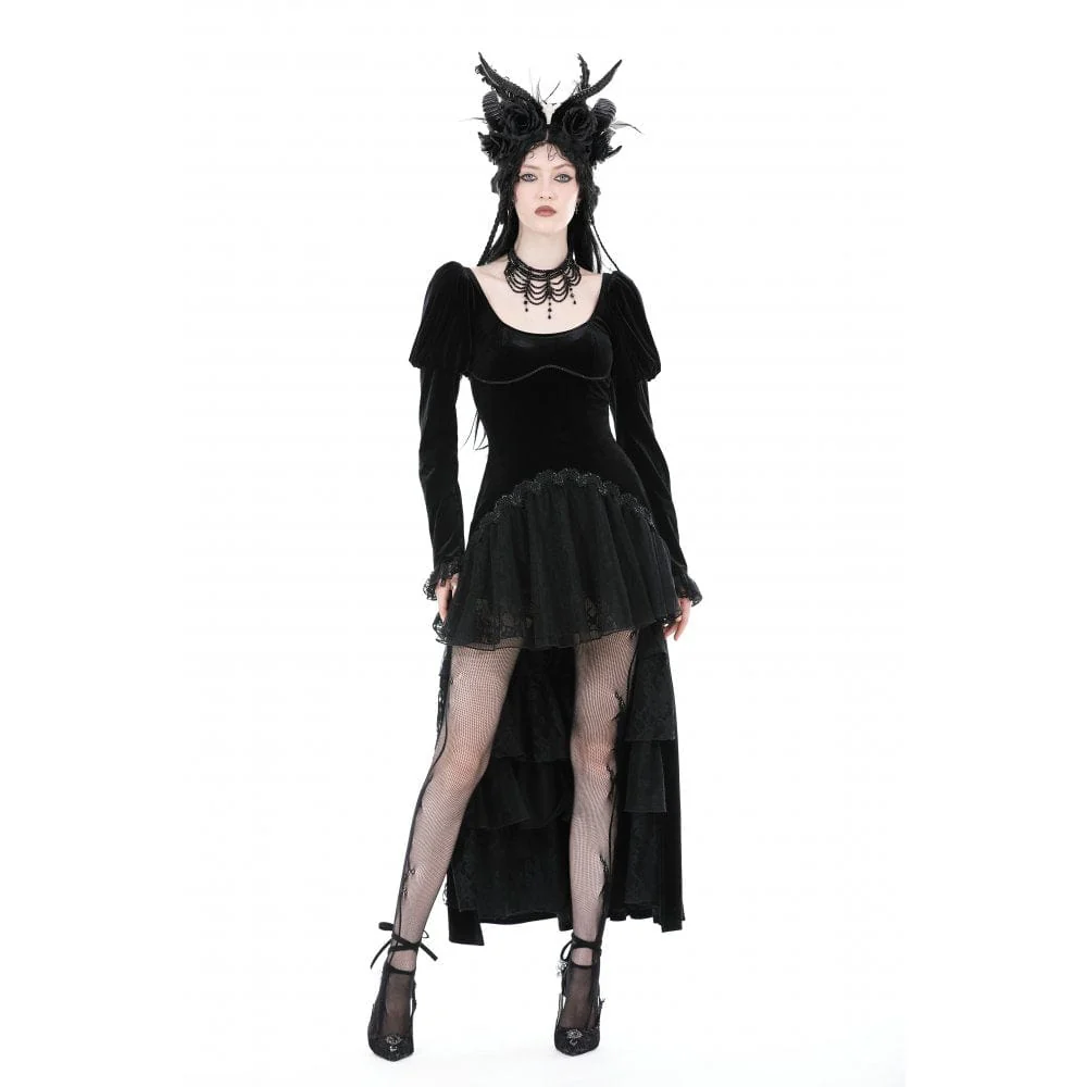 Women's Gothic Puff Sleeved High-low Velvet Wedding Dress - Image 6