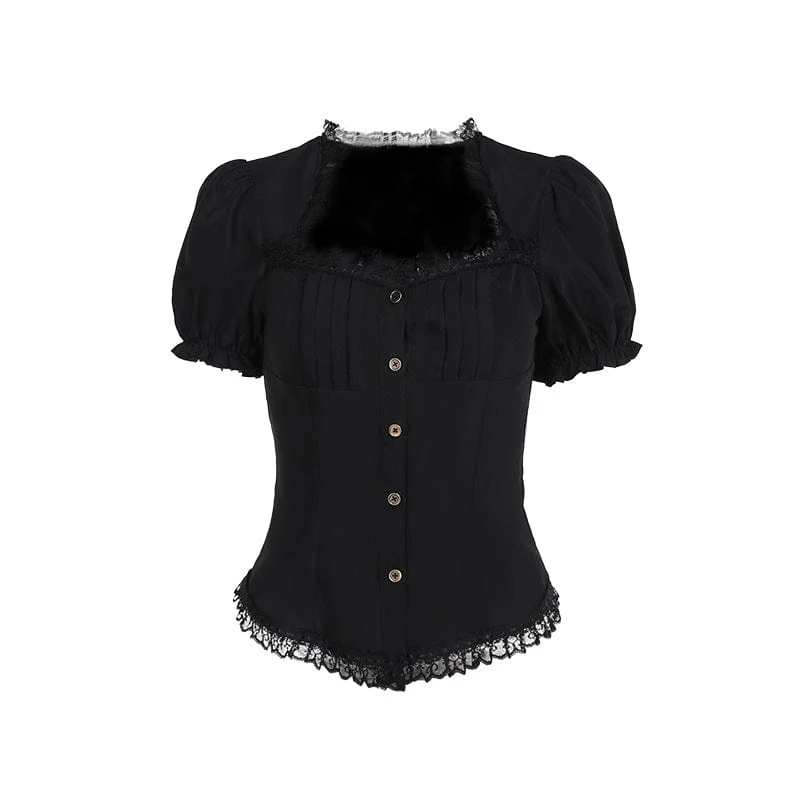 Women's Gothic Puff Sleeved Lace Hem Shirt - Image 6