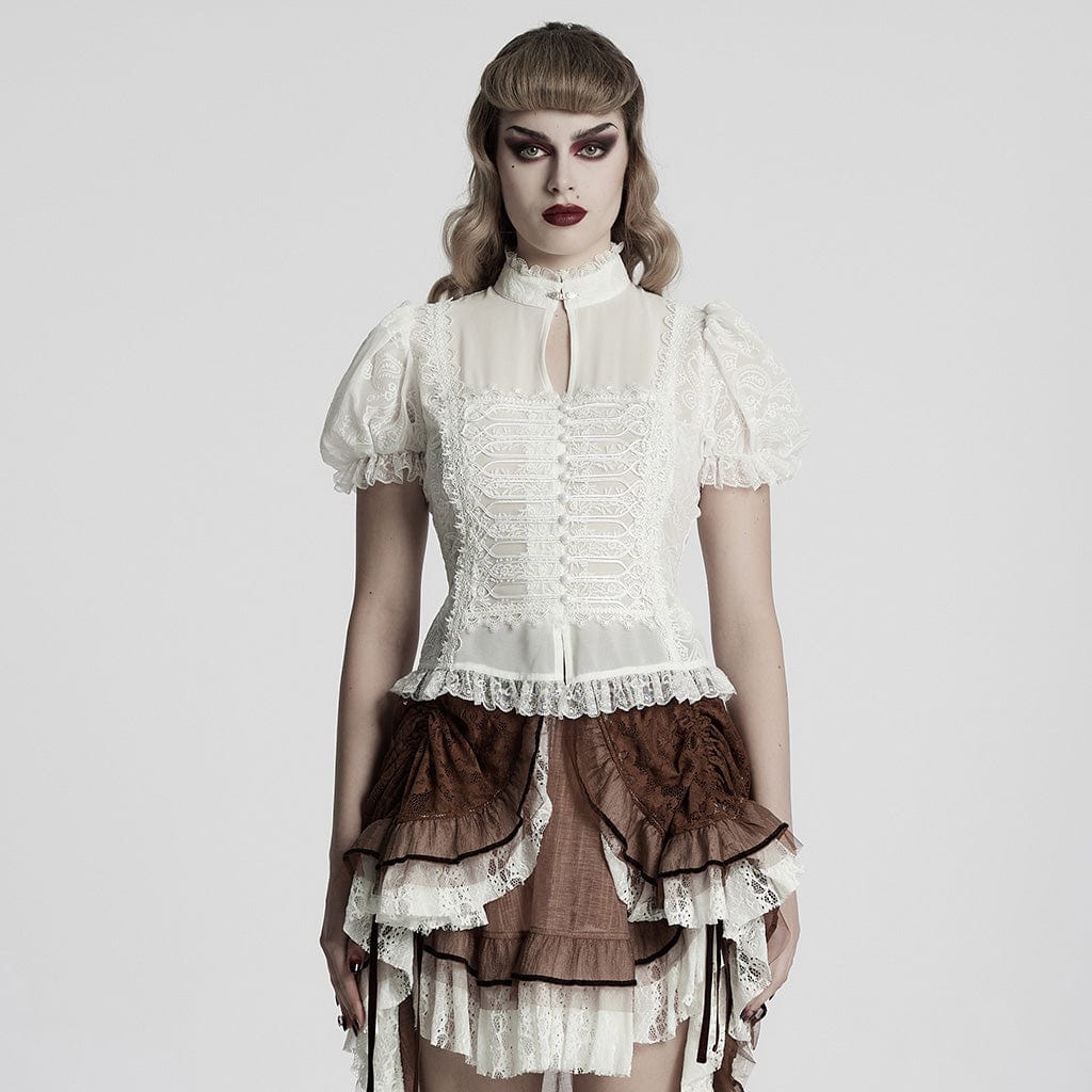 Women's Gothic Puff Sleeved Lace Hem Shirt