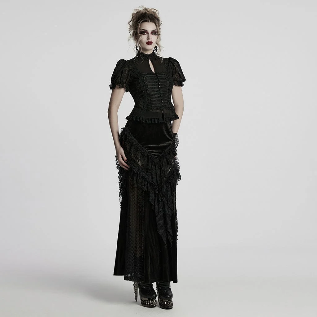 Women's Gothic Puff Sleeved Lace Splice Chiffon Shirt - Image 4