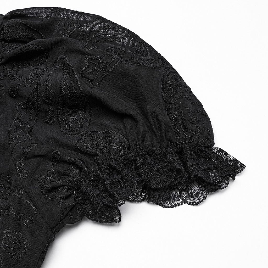 Women's Gothic Puff Sleeved Lace Splice Chiffon Shirt - Image 9