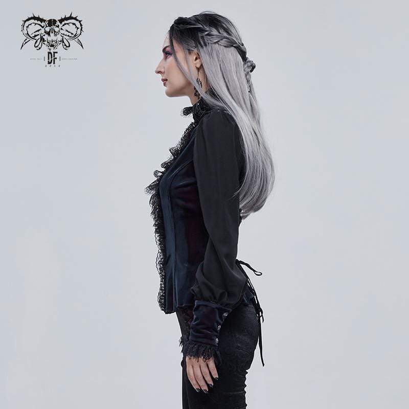 Women's Gothic Puff Sleeved Lace Splice Shirt - Image 3
