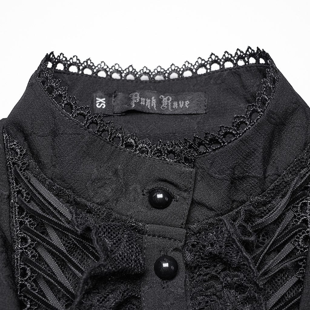 Women's Gothic Puff Sleeved Lace Splice Shirt - Image 6