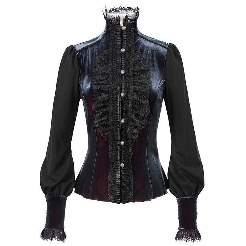 Women's Gothic Puff Sleeved Lace Splice Shirt - Image 7