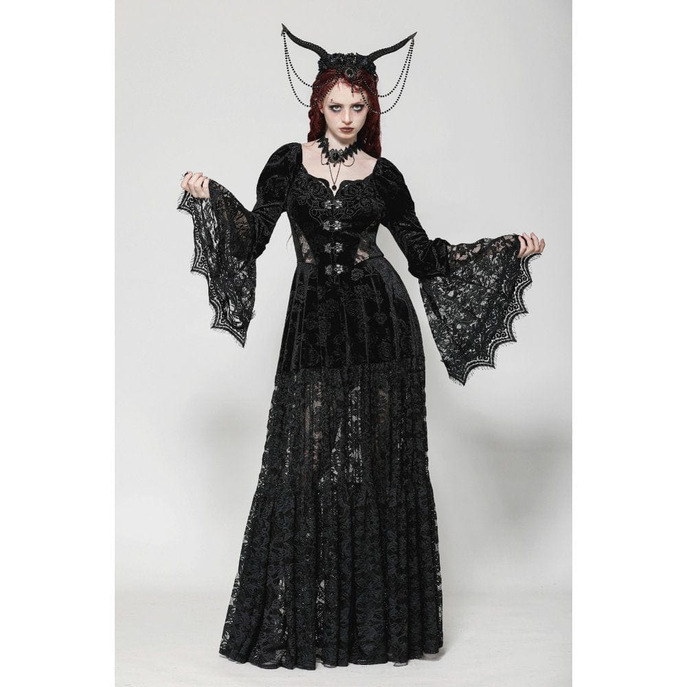 Women's Gothic Puff Sleeved Lace Splice Velvet Coat - Image 3