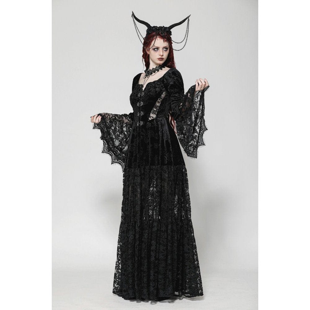 Women's Gothic Puff Sleeved Lace Splice Velvet Coat - Image 6