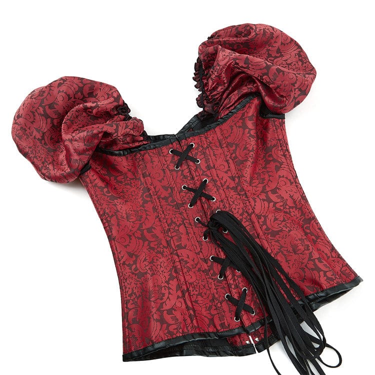 Women's Gothic Puff Sleeved Lace-up Boned Overbust Corset - Image 10