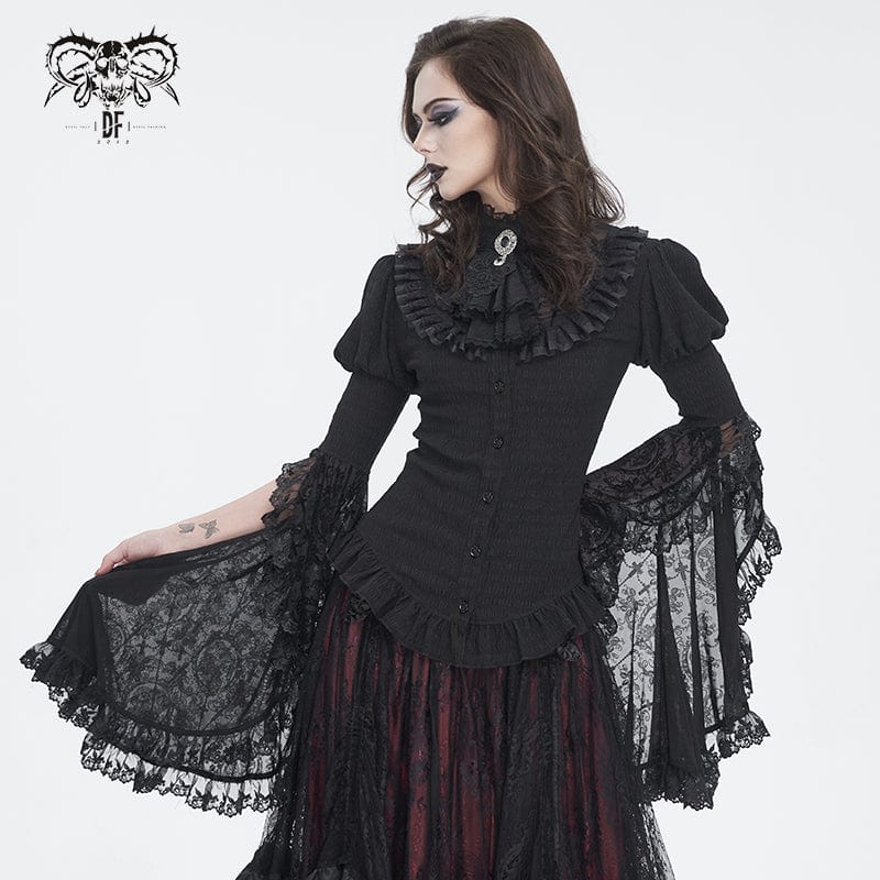Women's Gothic Puff Sleeved Ruffled Shirt with Detached Neckwear - Image 3