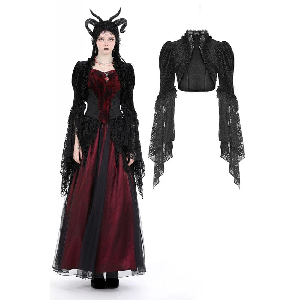 Women's Gothic Puff Sleeved Ruffled Velvet Cape